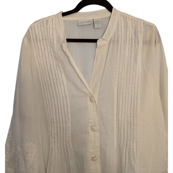 Soft Surroundings 1X White Pintuck Button Down Blouse Embroidered 3/4 Sleeves - Picture 5 of 13